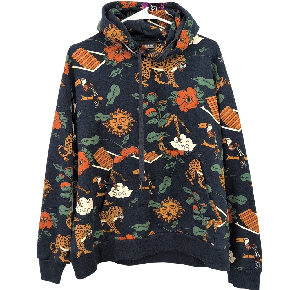 Murano Liquid Luxury Womens Plus XXL Navy Blue Sun Leopard Toucan Graphic Hoodie